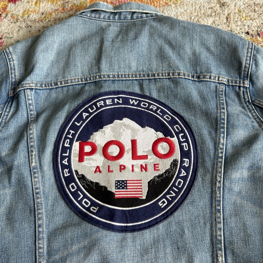 Polo Ralph Lauren Alpine Denim Jacket World Cup Racing Back Patch Medium - Picture 2 of 9